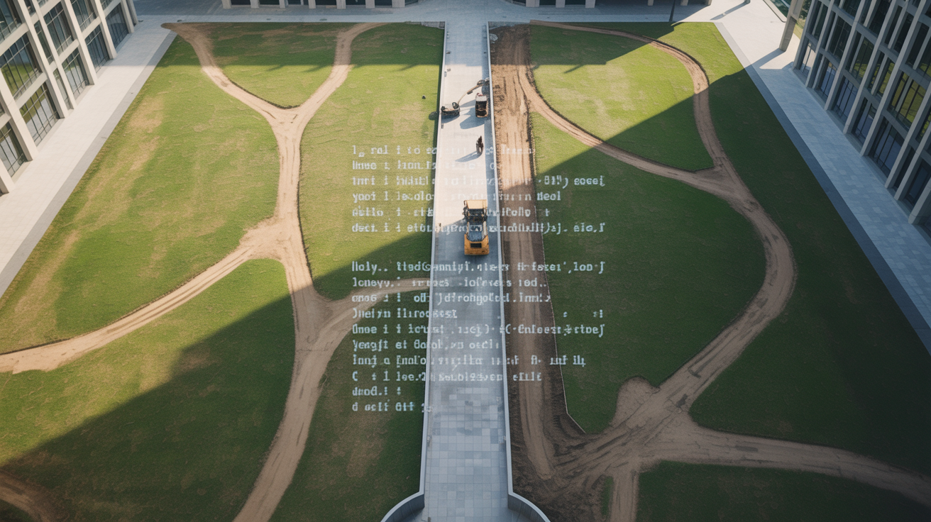 Desire paths in a courtyard - people create paths before they get paved